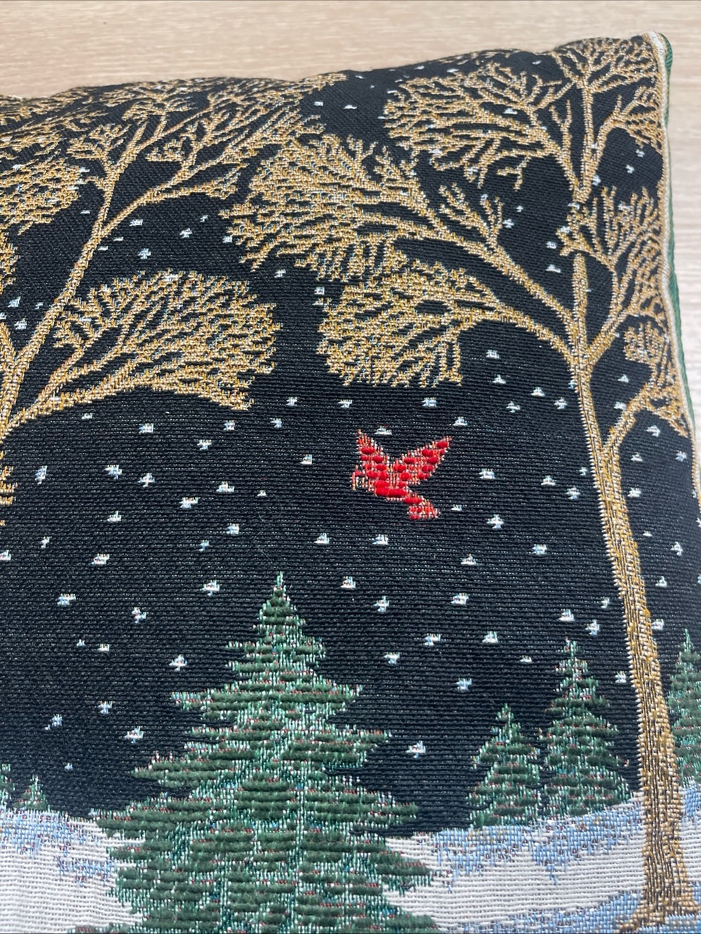 Vintage Christmas Tapestry Pillow Set By Fashion on 5th Cardinals Winter Trees - Picture 4 of 6